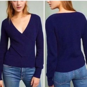 Moth Anthropologie Navy Blue Wrap Style Sweater